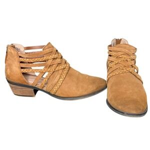 Caslon Women's Tan Suede Braided Strappy Cutout Ankle Boots Back Zip Size 7M